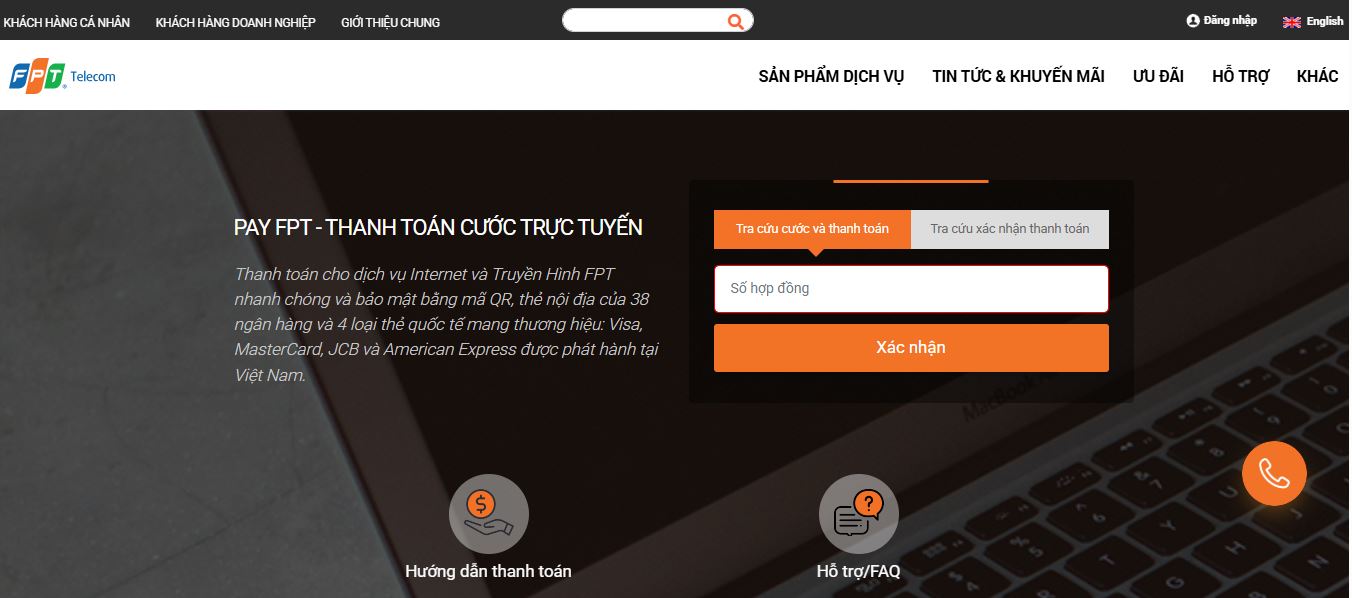 Thanh toán tiền mạng FPT qua Website FPT