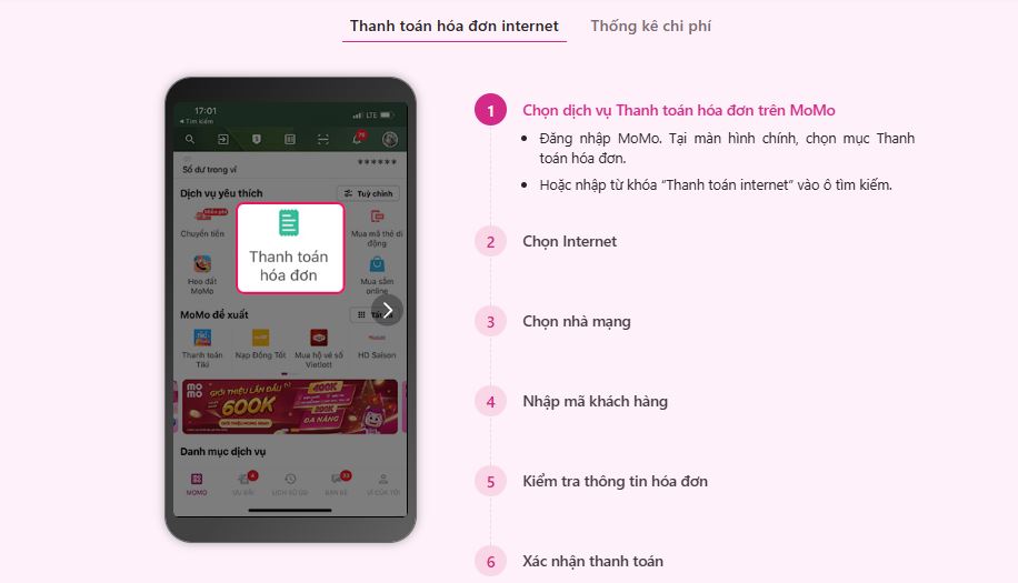 Thanh toán tiền mạng FPT qua momo