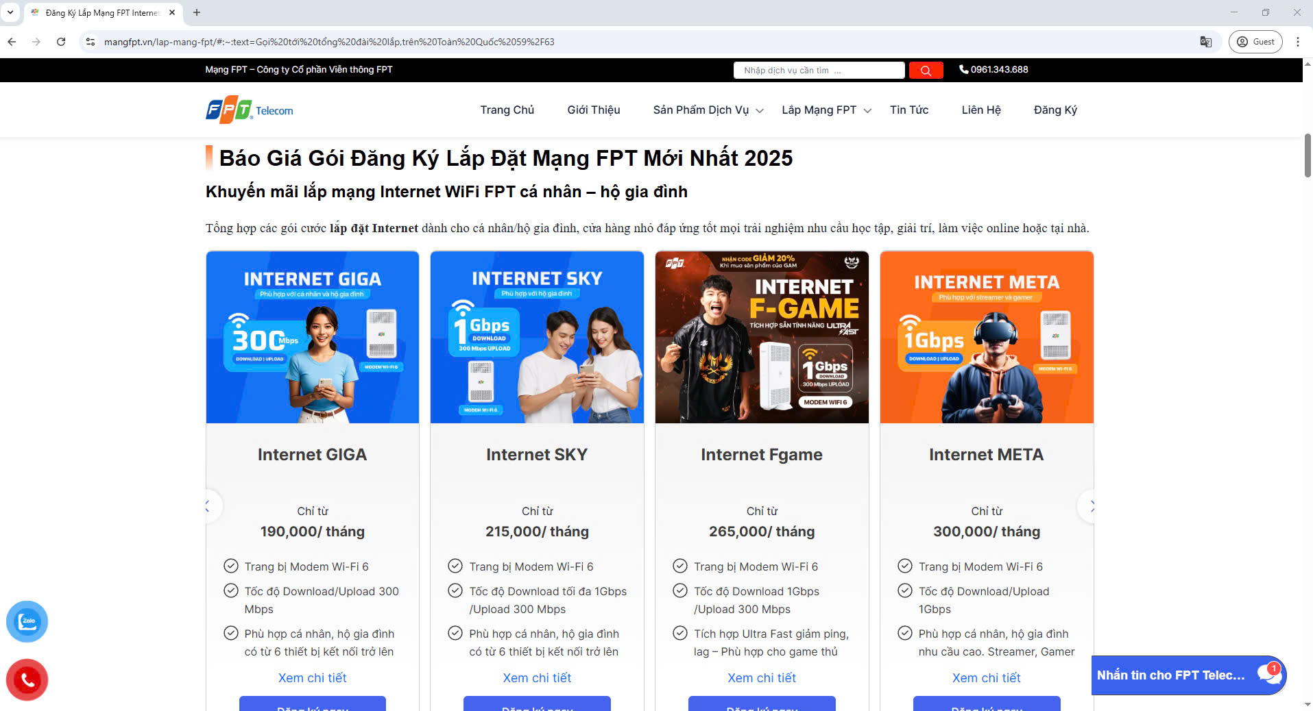 Lựa chọn gói cước để đăng ký lắp mạng FPT