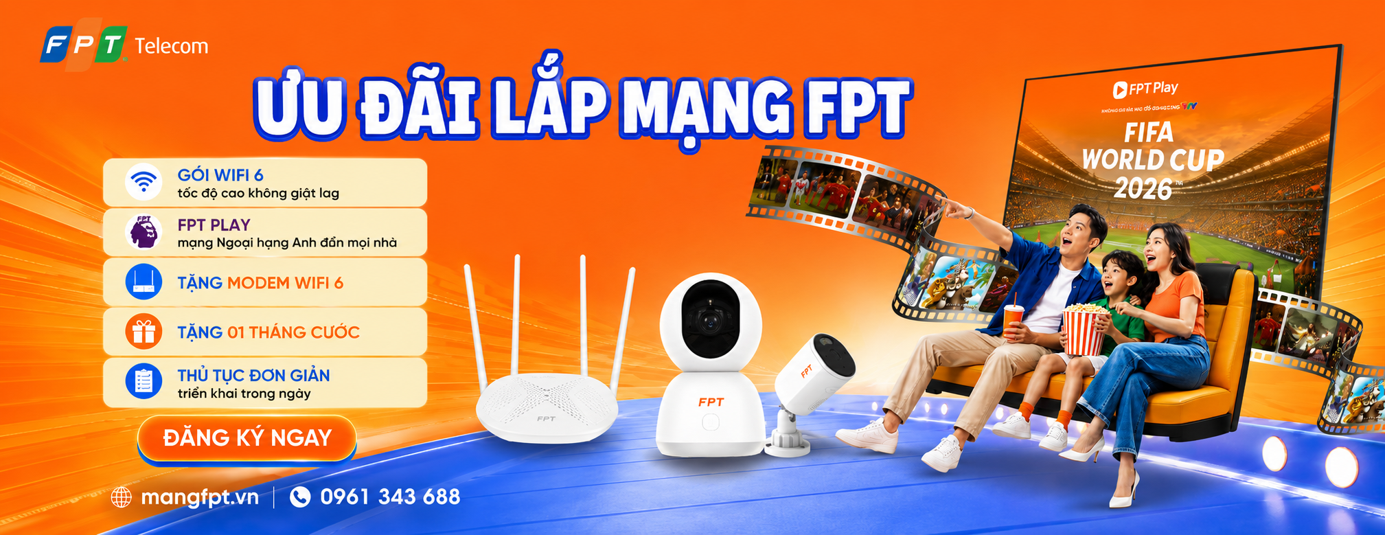 Đăng ký lắp mạng FPT Internet WiFi tháng 08/2026 | Free 100%
