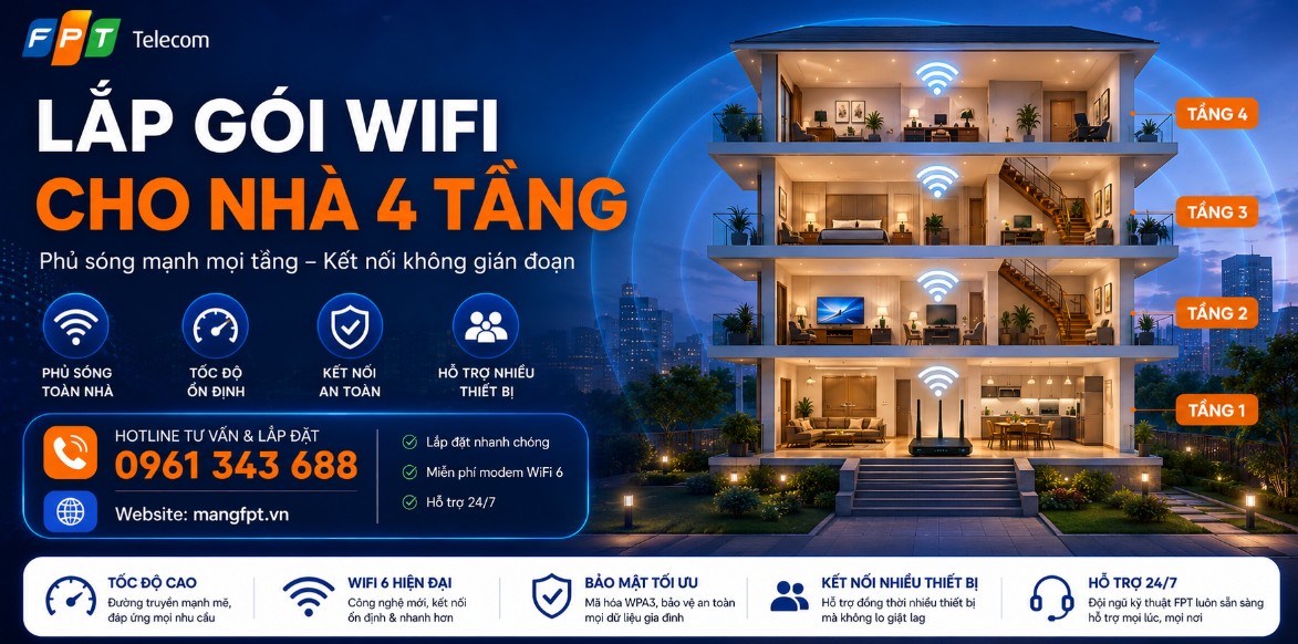 Lắp gói WiFi cho nhà 4 tầng - Phủ sóng mạnh, kết nối không gián đoạn 1 Lắp gói WiFi cho nhà 4 tầng