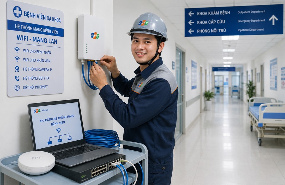 Lắp WiFi cho Bệnh Viện - Giải pháp Internet ổn định, phủ sóng toàn diện 3 Thi công lắp hệ thống mạng WiFi cho bệnh viện