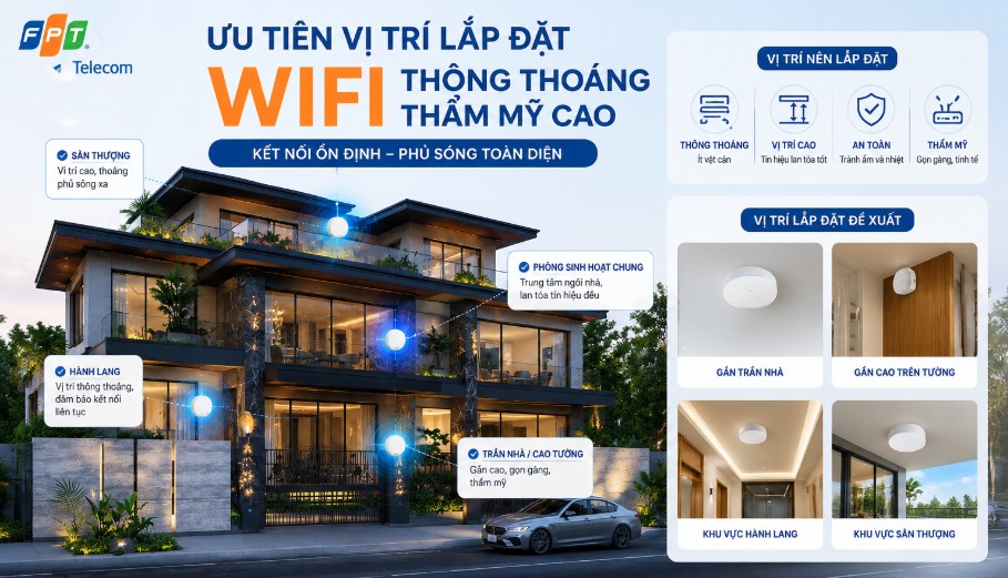 Lắp WiFi cho Biệt Thự - Giải pháp tối ưu, Sóng khỏe, Thẩm mỹ cao 2 Ưu tiên lắp WiFi cho biệt thự ở vị trí thông thoáng và thẩm mỹ cao