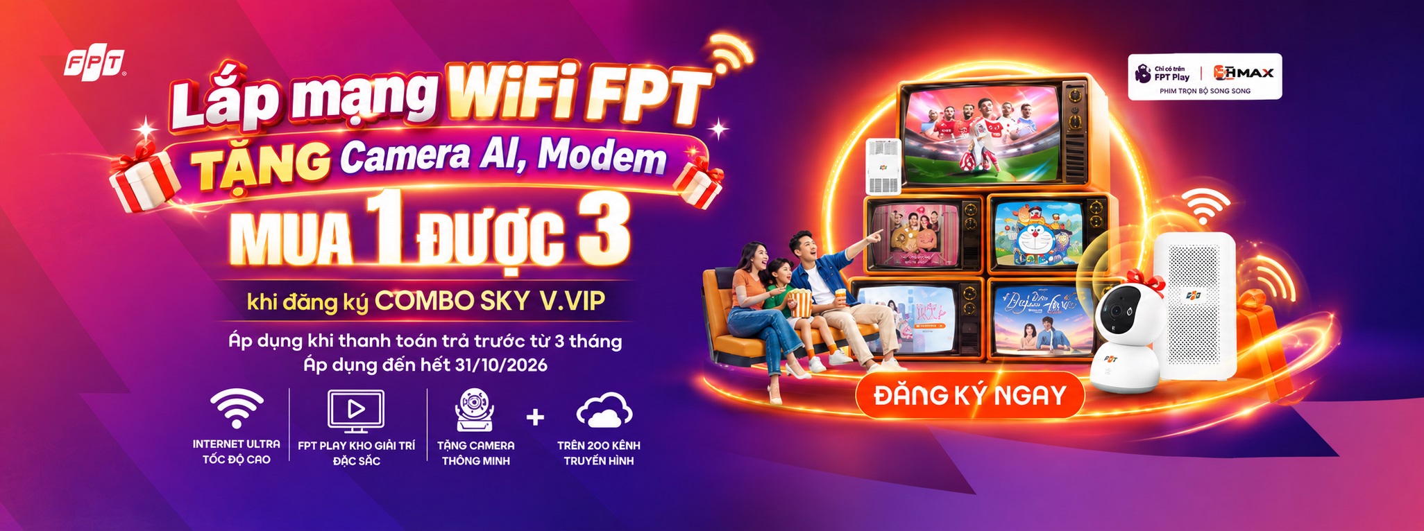 Lắp mạng WiFi FPT tặng Camera AI, Modem - Giá tốt, triển khai nhanh 1 Lắp mạng WiFi FPT tặng Camera